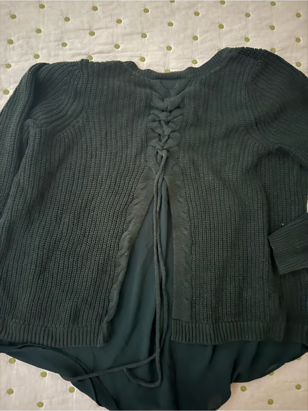 torrid Dark Forest Green V-Neck Ribbed Sweater with tie detail on the back - Picture 8 of 8